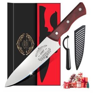 Chef Knife Engraved "Best Chef" 8" Stainless Carbon Steel W/Sheath New